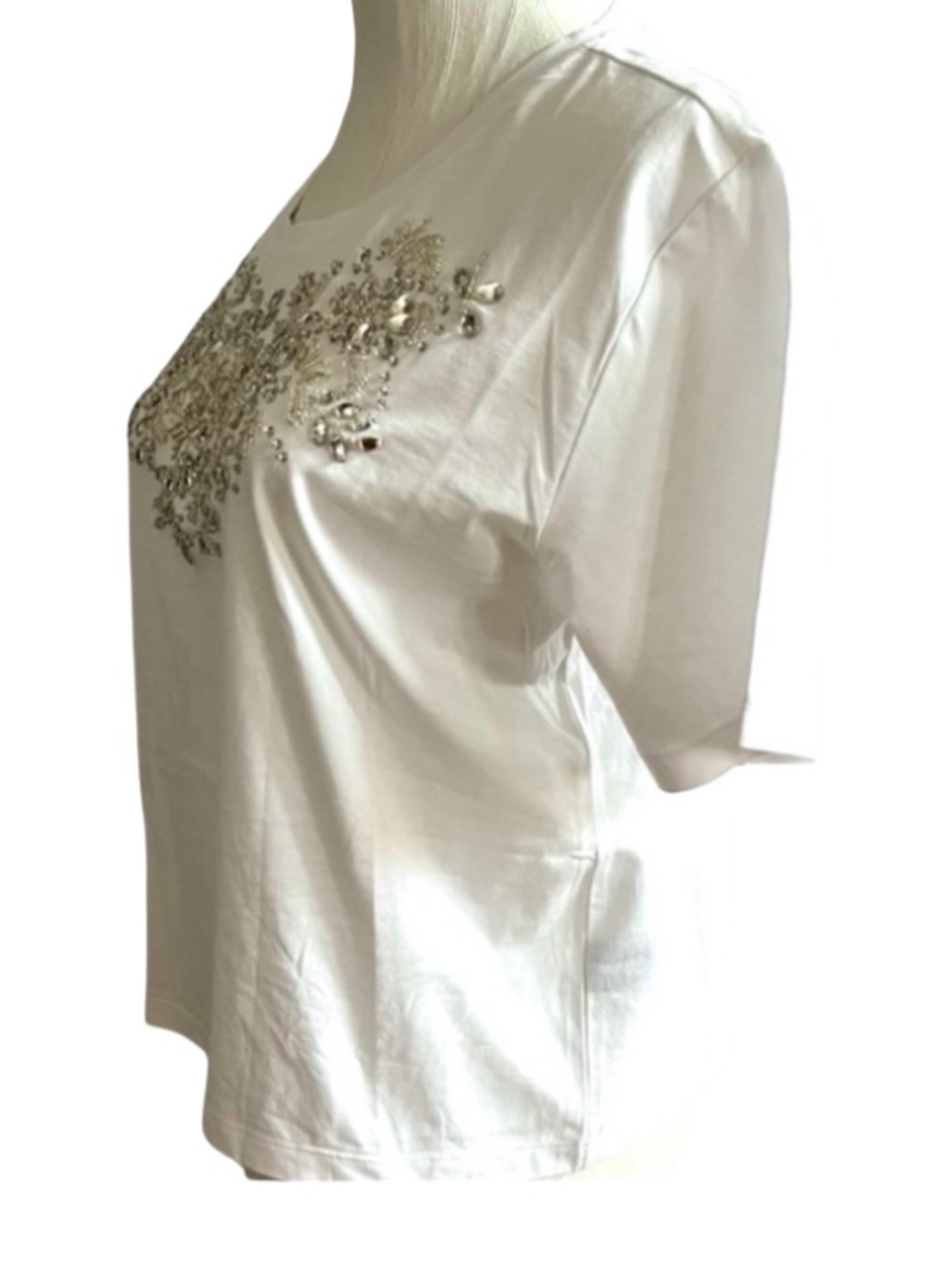 Le Superbe "Tiara" cotton tee featuring crystal embellishment Scoop Size M - Picture 5 of 8